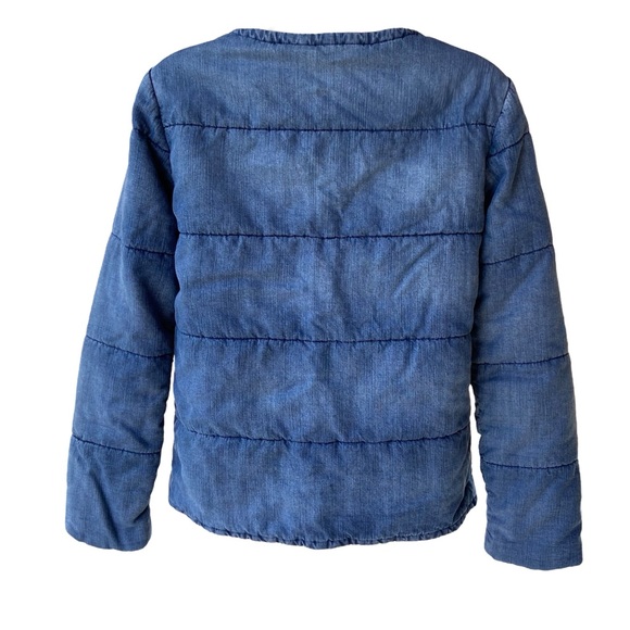 Anthropologie Cloth & Stone Chambray Quilted Plaid-Lined Car Coat - Picture 5 of 7